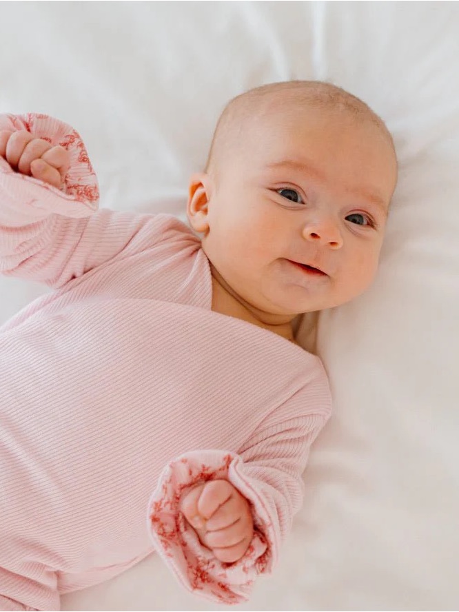 Soft Pink Floral Ribbed Baby One-Piece — image 2 of 7